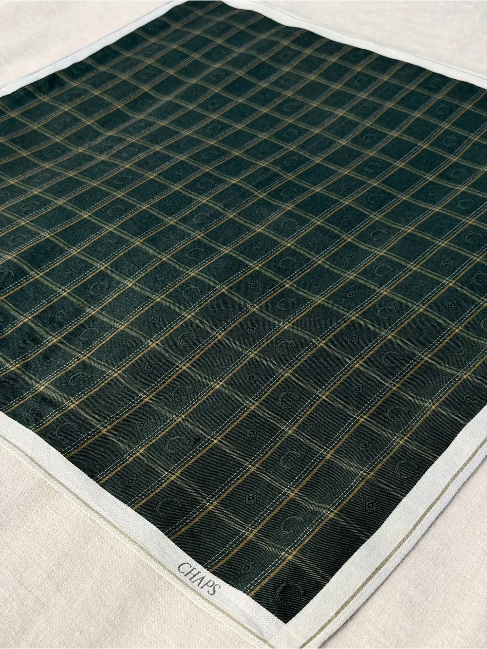 Vintage CHAPS Ralph Lauren Green Plaid Cotton Head Scarf Bandana Made in Japan